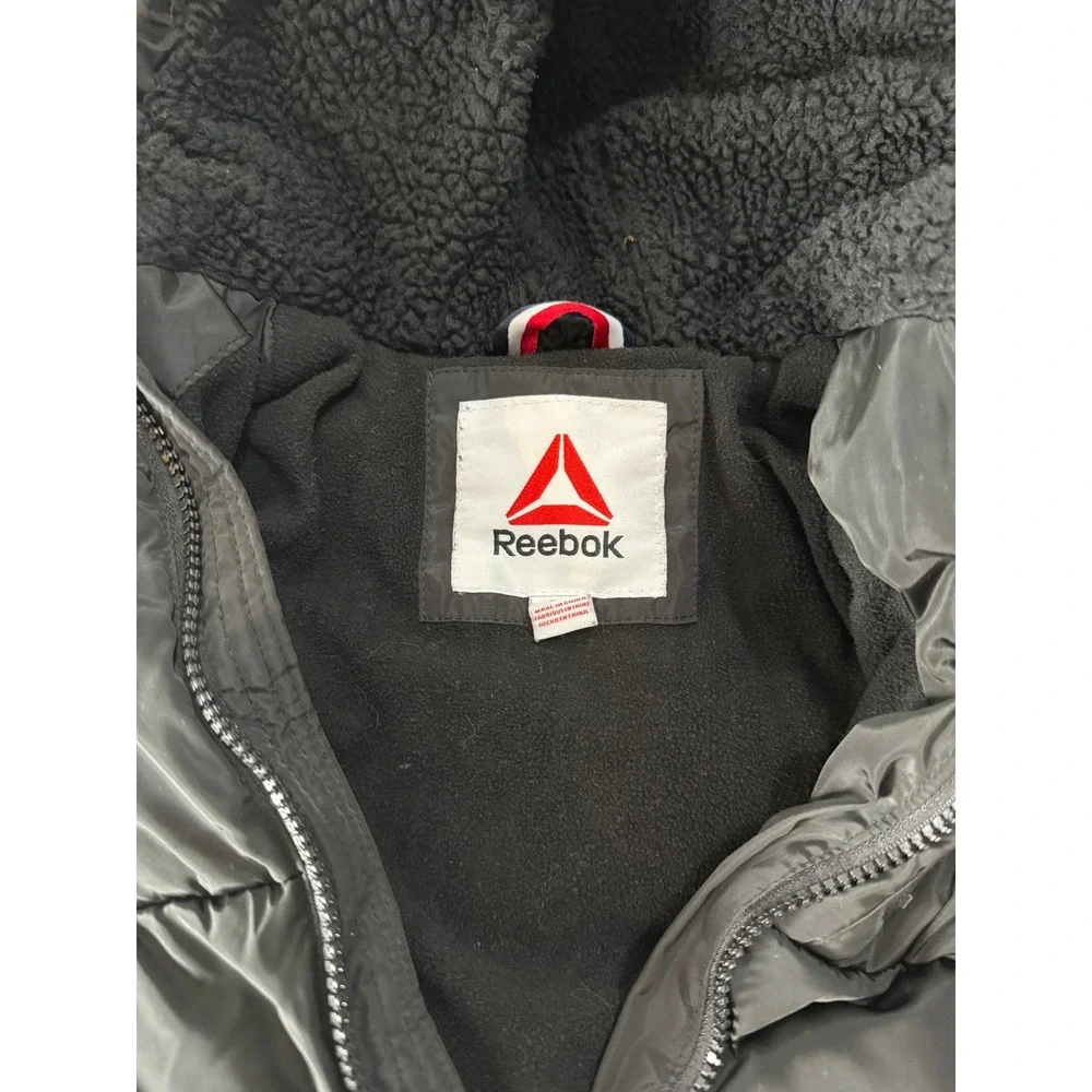 Kids Black Reebok Puffer Jacket Hooded Sherpa‎ Lined Winter Warm Coat